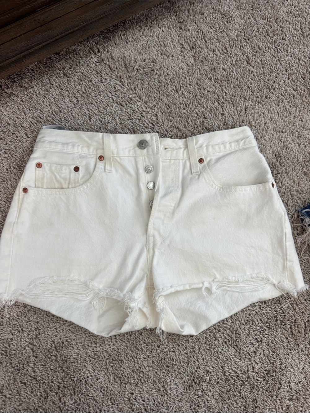 Levi's White High-Rise Button-Fly Denim Shorts